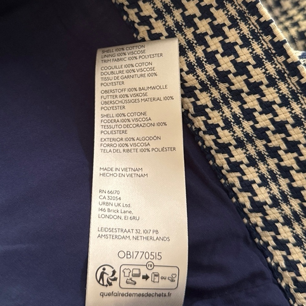EUC Anthropologie Maeve Tweed Blue Faux Fur-Collar Herringbone Jacket Large - Picture 4 of 10